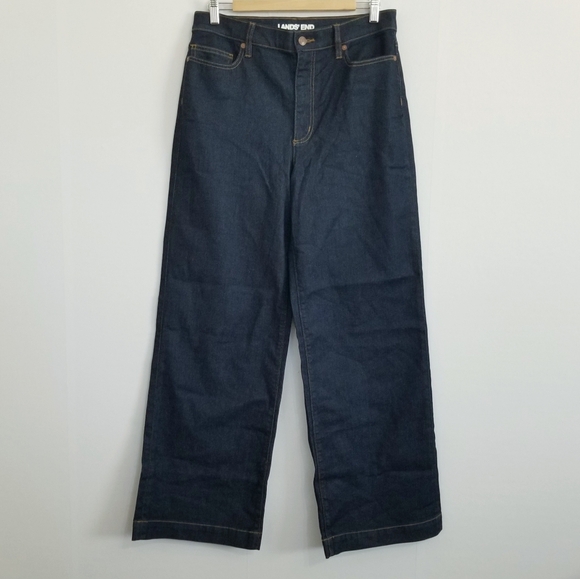 NWT Land's End Dark Wash Recover Wide Leg Jeans Size 12/ 32 Inseam - Picture 2 of 9